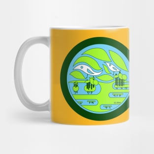 lake wetland creek ecosystem ecopop with sky birds art Mug